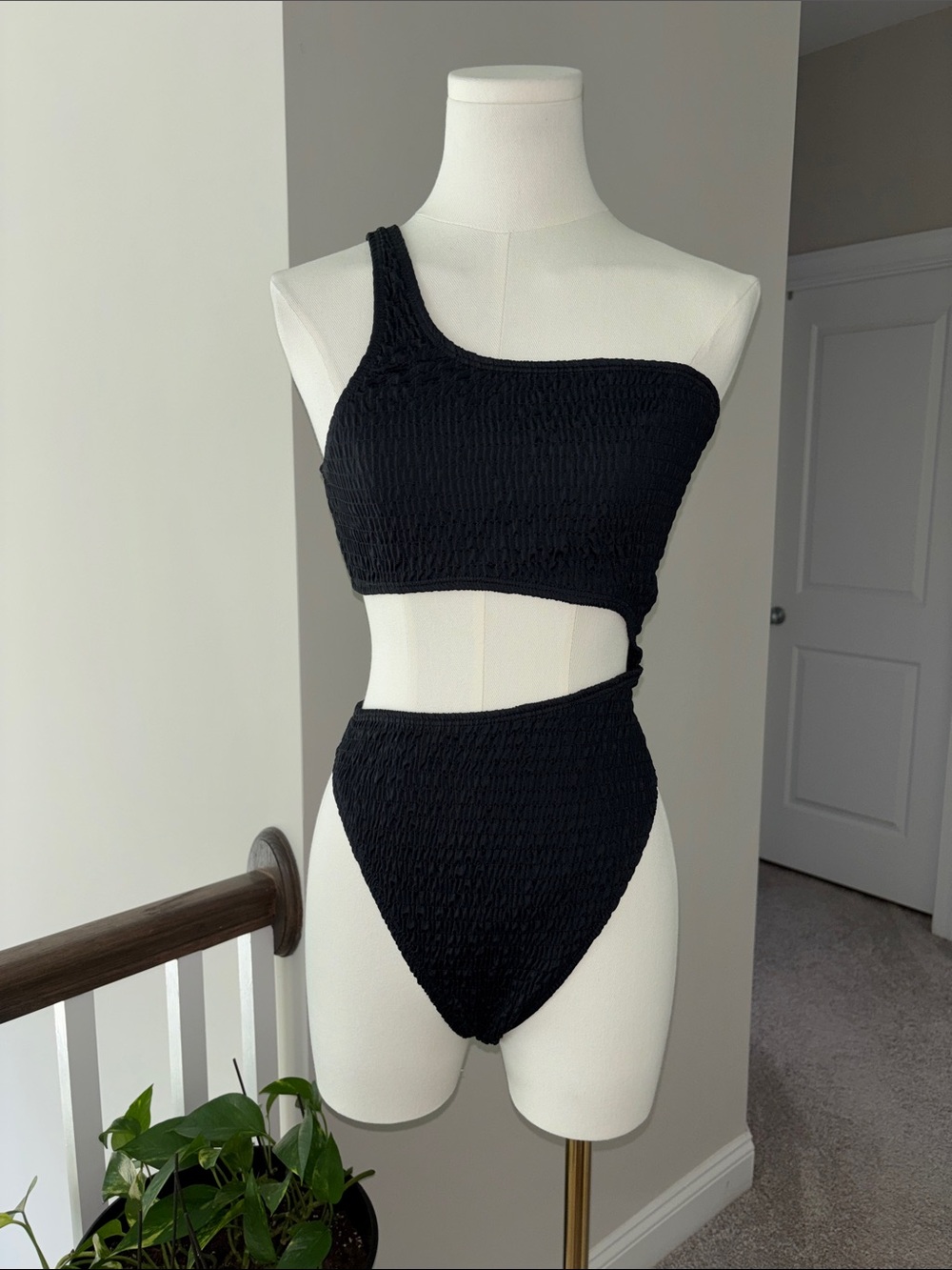 Free People Black One-Shoulder Cutout One-Piece Swimsuit